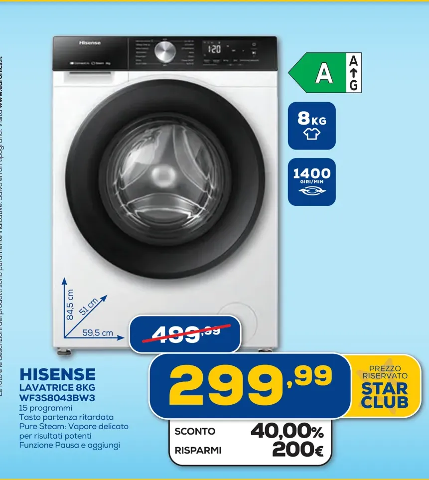 Lavatrice HISENSE WF3S8043BW3 in offerta